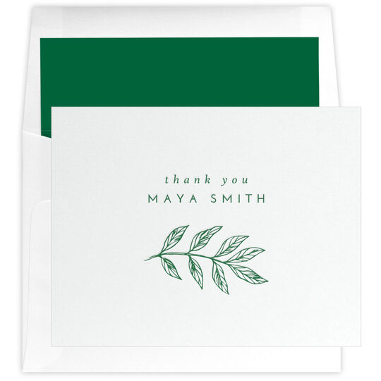 Sketched Leaf Folded Thank You Note Cards - Letterpress